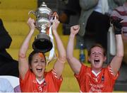 6 July 2014; Armagh captain Caroline O'Hanlon lifts the cup after the game. TG4 Ulster GAA Ladies Football Senior Championship Final, Armagh v Monaghan, St Tiernach's Park, Clones, Co. Monaghan. Picture credit: Ramsey Cardy / SPORTSFILE