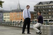 1 August 2006; Cork captain Pat Mulcahy, left, in conversation with Waterford forward Paul Flynn ahead of next Sunday's Guinness All-Ireland Hurling semi-final between Cork and Waterford in Croke Park. Union Quay, Cork. Picture credit; Brendan Moran / SPORTSFILE