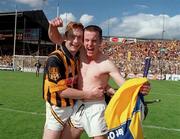 15 August 1999; Michael Kavanagh of Kilkenny and team-mate Peter Barry celebrate following the Guinness All-Ireland Senior Hurling Championship Semi-Final match between Kilkenny and Clare at Croke Park in Dublin. Photo by Brendan Moran/Sportsfile
