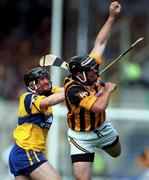 15 August 1999; Pat O'Neill of Kilkenny in action against Conor Clancy of Clare during the Guinness All-Ireland Senior Hurling Championship Semi-Final match between Kilkenny and Clare at Croke Park in Dublin. Photo by Brendan Moran/Sportsfile