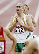 7 August 2006; Liam Reale, Ireland, reacts after crossing the line to finish 8th in his semi-final of the Men's 1500m in a time of 3.41.97mins and qualify for the final. SPAR European Athletics Championships, Ullevi Stadium, Gothenburg, Sweden. Picture credit; Brendan Moran / SPORTSFILE