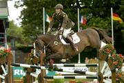 10 August 2006; Capt. Shane Carey, aboard Hands Free, knocks a fence during the Power and Speed International Competition. Failte Ireland Dublin Horse Show, RDS Main Arena, RDS, Dublin. Picture credit; Matt Browne / SPORTSFILE