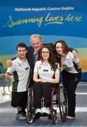 9 July 2014; Paralympics Ireland has announced a five strong team for the Paralympic Swimming European Championships which take place in Eindhoven, The Netherlands, from August 4th-10th. The team, which is sponsored by Allianz, is made up of Ellen Keane, James Scully, Jonathan McGrath, Laurence McGivern and Ailbhe Kelly. Pictured at the announcement are Brendan Murphy, CEO of Allianz Ireland, with team members, from left, James Scully, Ratoath, Co. Meath, and Ailbhe Kelly, Castleknock, Dublin, and Ellen Keane, Clontarf, Dublin. National Aquatic Centre, Abbotstown, Dublin. Picture credit: Pat Murphy / SPORTSFILE