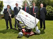 9 July 2014; Chief Executive of the FAI John Delaney with, from left, Donal Conway, FAI and chairman of the  judging panal for the Aviva FAI Club of the Year, David Tully, chairman of Trim Celtic FC, Co. Meath, Mark Russell, Aviva, and Paul Martyn, FAI Grassroots Educational Development officer, pictured at today’s Aviva FAI Club of the Year Nominees lunch at the Carlton Hotel in Dublin. Eight clubs were nominated across four categories of excellence; Coach Education, Work in the Community, Underage Participation, and Club Development & Facilities. Each club received a cheque for €1,500 and are in contention for the Aviva FAI Club of the Year, which will be announced on the 25th July. Aviva Club of the Year Nominees' Lunch, Carlton Hotel, Tyrrelstown, Co. Dublin. Picture credit: David Maher / SPORTSFILE