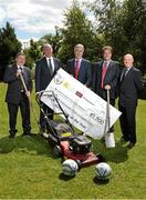9 July 2014; Chief Executive of the FAI John Delaney with, from left, Donal Conway, FAI and chairman of the  judging panal for the Aviva FAI Club of the Year, David Tully, chairman of Trim Celtic FC, Co. Meath, Mark Russell, Aviva, and Paul Martyn, FAI Grassroots Educational Development officer, pictured at today’s Aviva FAI Club of the Year Nominees lunch at the Carlton Hotel in Dublin. Eight clubs were nominated across four categories of excellence; Coach Education, Work in the Community, Underage Participation, and Club Development & Facilities. Each club received a cheque for €1,500 and are in contention for the Aviva FAI Club of the Year, which will be announced on the 25th July. Aviva Club of the Year Nominees' Lunch, Carlton Hotel, Tyrrelstown, Co. Dublin. Picture credit: David Maher / SPORTSFILE