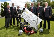 9 July 2014; Chief Executive of the FAI John Delaney with, from left, Declan McDonnell, CEO Mervue United, Co. Galway, George Guest, Presient of Mervue United, Donal Conway, FAI and chairman of the  judging panal for the  Aviva FAI Club of the Year, Ger McGrath, Secretary of Mervue United, Mark Russell, Aviva, and Donnie Farragher, Director of football Mervue United, pictured at today’s Aviva FAI Club of the Year Nominees lunch at the Carlton Hotel in Dublin. Eight clubs were nominated across four categories of excellence; Coach Education, Work in the Community, Underage Participation, and Club Development & Facilities. Each club received a cheque for €1,500 and are in contention for the Aviva FAI Club of the Year, which will be announced on the 25th July. Aviva Club of the Year Nominees' Lunch, Carlton Hotel, Tyrrelstown, Co. Dublin. Picture credit: David Maher / SPORTSFILE