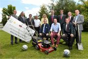 9 July 2014; Chief Executive of the FAI John Delaney with Maggs Murray, Mayor of Fingal, David Cummins, PRO Manor Rangers, Co. Leitrim, Eamonn Mahon, honourary  Secretary of Home Farm FC, Donal Conway, FAI and chairman of the  judging panal for the Aviva FAI Club of the Year, Donal Harman, Club secretary of  Kilnamanagh AFC, Graham Cambell, Drogheda Boys, Co. Louth, Aidan Murane, youth development officer, Inter Kenmare, Co. Kerry, Mark Russell, Aviva, Ger McGrath, Secretary of Mervue United, Co. Galway, Joe O’Sullivan, Treasurer of Geraldines AFC, Co. Limerick, and David Tully, chairman of Trim Celtic FC, Co. Meath, pictured at today’s Aviva FAI Club of the Year Nominees lunch at the Carlton Hotel in Dublin. Eight clubs were nominated across four categories of excellence; Coach Education, Work in the Community, Underage Participation, and Club Development & Facilities. Each club received a cheque for €1,500 and are in contention for the Aviva FAI Club of the Year, which will be announced on the 25th July. Aviva Club of the Year Nominees' Lunch, Carlton Hotel, Tyrrelstown, Co. Dublin. Picture credit: David Maher / SPORTSFILE
