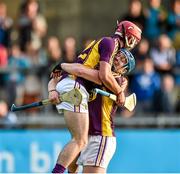 9 July 2014: Wexford's Jack Guiney, right, celebrates with Tony French at the end of the game. Bord Gais Energy Leinster GAA Hurling Under 21 Championship Final, Dublin v Wexford, Parnell Park, Dublin. Picture credit: David Maher / SPORTSFILE