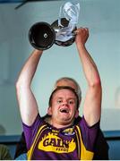 9 July 2014: Wexford captain Shane O'Gorman lifts the cup after the game. Bord Gais Energy Leinster GAA Hurling Under 21 Championship Final, Dublin v Wexford, Parnell Park, Dublin. Picture credit: Cody Glenn / SPORTSFILE