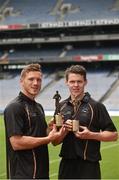 10 July 2014; The GAA/GPA All-Stars, sponsored by Opel, are delighted to announce Paul Flynn, Dublin, and T.J. Reid, Kilkenny, as the Players of the Month for June in football and hurling respectively. Dublin footballer Paul Flynn, left, and Kilkenny hurler T.J. Reid with their GAA / GPA Player of the Month Awards for June, sponsored by Opel. Croke Park, Dublin. Picture credit: Pat Murphy / SPORTSFILE