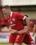 10 July 2014; Sligo Rovers' Danny North, left, celebrates with team-mate Aaron Greene after scoring his side's third goal of the match. UEFA Europa League First Qualifying Round, Second Leg, Sligo Rovers v Banga. Showgrounds, Sligo. Picture credit: Ramsey Cardy / SPORTSFILE