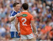 6 July 2014; Conor McManus, left, Monaghan, in conversation with James Morgan, Armagh. Ulster GAA Football Senior Championship, Semi-Final Replay, Armagh v Monaghan, St Tiernach's Park, Clones, Co. Monaghan. Picture credit: Piaras Ó Mídheach / SPORTSFILE