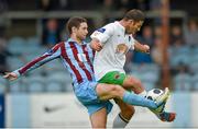 11 July 2014; Mark O'Sullivan, Cork City, in action against Alan McNally, Drogheda United. SSE Airtriity League Premier Division, Drogheda United v Cork City, United Park, Drogheda, Co. Louth. Photo by Sportsfile