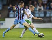 11 July 2014; Dave O'Leary, Cork City, in action against Shane Grimes, Drogheda United. SSE Airtriity League Premier Division, Drogheda United v Cork City, United Park, Drogheda, Co. Louth. Photo by Sportsfile