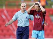 10 August 2006; Paul Doolin, left, Drogheda United manager, with Simon Webb, at the end of the game. UEFA Cup Second Qualifying Round, Second Leg, IK Start v Drogheda United, Kristiansand Stadium, Kristiansand, Norway. Picture credit; David Maher / SPORTSFILE