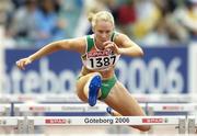 11 August 2006; Derval O'Rourke, Ireland, clears a hurdle during the Women's 100m Hurdles semi-final, where she qualified for the Final in a time of 12.94sec. SPAR European Athletics Championships, Ullevi Stadium, Gothenburg, Sweden. Picture credit; Brendan Moran / SPORTSFILE