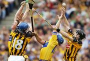 13 August 2006; Clare players Diarmuid McMahon and Alan Markham contest a dropping ball with Kilkenny players Brian Hogan and JJ Delaney. Guinness All-Ireland Senior Hurling Championship, Semi-Final, Kilkenny v Clare, Croke Park, Dublin. Picture credit; Ray McManus / SPORTSFILE