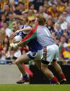 13 August 2006; Billy Sheehan, Laois, is tackled by the Mayo goalkeeper John Healy. Bank of Ireland All-Ireland Senior Football Championship Quarter-Final, Mayo v Laois, Croke Park, Dublin. Picture credit; Ray McManus / SPORTSFILE