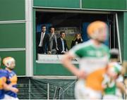 12 July 2014; Sky Sports presenters Brian Carney, left, and Rachel Wyse, right, with hurling analysts James O'Connor, second from left, and Ollie Canning, watch the game from their studio. GAA Hurling All-Ireland Senior Championship Round 2, Tipperary v Offaly. O'Moore Park, Portlaoise, Co. Laois. Picture credit: Piaras Ó Mídheach / SPORTSFILE