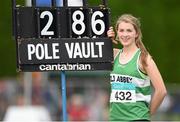 13 July 2014; Laura Cussen from Old Abbey AC, Co. Cork, who set a new national record of 2.86 in the Girls under-17 Pole Vault. GloHealth Juvenile Track and Field Championships, Tullamore Harriers AC, Tullamore, Co. Offaly. Picture credit: Matt Browne / SPORTSFILE