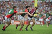 13 July 2014; Paul Conroy, Galway, in action against Ger Cafferkey and far left, Séamus O'Shea, Mayo. Connacht GAA Football Senior Championship Final, Mayo v Galway, Elverys MacHale Park, Castlebar, Co. Mayo. Picture credit: Tomás Greally / SPORTSFILE