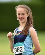13 July 2014; Miriam Daly from Carrick-on-Suir AC, Co. Tipperary, after she win gold in the girls under-14, 75m hurdles. GloHealth Juvenile Track and Field Championships, Tullamore Harriers AC, Tullamore, Co. Offaly. Picture credit: Matt Browne / SPORTSFILE