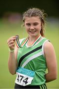 13 July 2014; Vickie Cusack from Liscarroll AC, Co. Cork, who came 3rd in the Girls under-15 Long Jump. GloHealth Juvenile Track and Field Championships, Tullamore Harriers AC, Tullamore, Co. Offaly. Picture credit: Matt Browne / SPORTSFILE