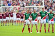 13 July 2014; Mayo and Galway players before the National Anthem. Connacht GAA Football Senior Championship Final, Mayo v Galway, Elverys MacHale Park, Castlebar, Co. Mayo. Picture credit: Ray Ryan / SPORTSFILE