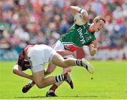 13 July 2014; Donal Vaughan, Mayo, in action against Damien Comer, Galway. Connacht GAA Football Senior Championship Final, Mayo v Galway, Elverys MacHale Park, Castlebar, Co. Mayo. Picture credit: Ray Ryan / SPORTSFILE