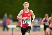 13 July 2014; Sean Collins from Ennis Track AC, Co. Clare, on his way to winning the Boys under-18 3000m steeplechase. GloHealth Juvenile Track and Field Championships, Tullamore Harriers AC, Tullamore, Co. Offaly. Picture credit: Matt Browne / SPORTSFILE