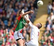 13 July 2014; Barry Moran, Mayo, beats Galway goalkeeper Manus Breathnach to score his side's third goal. Connacht GAA Football Senior Championship Final, Mayo v Galway, Elverys MacHale Park, Castlebar, Co. Mayo. Picture credit: David Maher / SPORTSFILE
