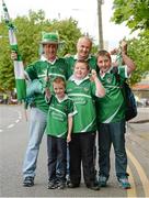 13 July 2014; Limerick supporters, back row from left, Tom Sparling and Bernard McMahon, front row from left, Andrew Sparling, aged 8, Ronan McMahon, aged 9, and Evan Sparling, aged 13, all from Askeaton, Co. Limerick before the game. Munster GAA Hurling Senior Championship Final, Cork v Limerick, Pairc Uí Chaoimh, Cork. Picture credit: Diarmuid Greene / SPORTSFILE