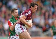 13 July 2014; Sean Armstrong, Galway, in action against Chris Barrett, Mayo. Connacht GAA Football Senior Championship Final, Mayo v Galway, Elverys MacHale Park, Castlebar, Co. Mayo. Picture credit: Pat Murphy / SPORTSFILE