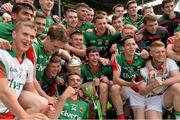 13 July 2014;  Mayo minor players celebrate at the end of the game. Electric Ireland Connacht GAA Football Minor Championship Final, Mayo v Roscommon, Elverys MacHale Park, Castlebar, Co. Mayo. Picture credit: David Maher / SPORTSFILE