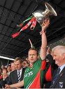 13 July 2014; Mayo captain Andy Moran lifts the Nestor cup with Taoiseach Enda Kenny in attendance. Connacht GAA Football Senior Championship Final, Mayo v Galway, Elverys MacHale Park, Castlebar, Co. Mayo. Picture credit: Ray Ryan / SPORTSFILE