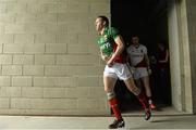 13 July 2014; Mayo captain Andy Moran leads his team out from their dressing room for the start of the game. Connacht GAA Football Senior Championship Final, Mayo v Galway, Elverys MacHale Park, Castlebar, Co. Mayo. Picture credit: David Maher / SPORTSFILE