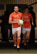 13 July 2014; Ciarán McKeever, Armagh, leads his side onto the field. GAA Football All-Ireland Senior Championship Round 2B, Tyrone v Armagh, Healy Park, Omagh, Co. Tyrone. Picture credit: Barry Cregg / SPORTSFILE