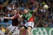 13 July 2014; Danny Cummins, Galway, in action against Chris Barrett, Mayo. Connacht GAA Football Senior Championship Final, Mayo v Galway, Elverys MacHale Park, Castlebar, Co. Mayo. Picture credit: David Maher / SPORTSFILE