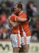 13 July 2014; Ciarán McKeever, Armagh, celebrates victory with team-mate Michael Murray after the game. GAA Football All-Ireland Senior Championship Round 2B, Tyrone v Armagh, Healy Park, Omagh, Co. Tyrone. Picture credit: Barry Cregg / SPORTSFILE