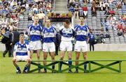 13 August 2006; Laois players, from left, Paul McDonald, Padraig Clancy, Tom Kelly, goalkeeper Fergal Byron, and Brendan Quigley, wait for their team-mates for the team photograph before the game. Bank of Ireland All-Ireland Senior Football Championship Quarter-Final, Mayo v Laois, Croke Park, Dublin. Picture credit; Ray McManus / SPORTSFILE