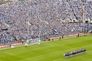 12 August 2006; The Dublin team stand in front of Hill 16 for the National Anthem. Bank of Ireland All-Ireland Senior Football Championship, Quarter-Final, Dublin v Westmeath, Croke Park, Dublin. Picture credit; Ray McManus / SPORTSFILE