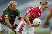 19 August 2006; Mary O'Connor, Cork, in action against Jackie Moran, Mayo. TG4 Ladies All-Ireland Senior Football Championship Quarter-Final, Cork v Mayo, O'Moore Park, Portlaoise, Co. Laois. Picture credit: Brendan Moran / SPORTSFILE