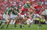 13 July 2014; Cork's William Egan, supported by Mark Ellis, in action against Limerick players Richie McCarthy, Donal O'Grady and David Breen. Munster GAA Hurling Senior Championship Final, Cork v Limerick, Pairc Uí Chaoimh, Cork. Picture credit: Ray McManus / SPORTSFILE