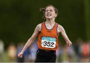 13 July 2014; Niamh Foley from St.Mary's AC, Co. Limerick, celebrates after winning the girls under-13 80m. GloHealth Juvenile Track and Field Championships, Tullamore Harriers AC, Tullamore, Co. Offaly. Picture credit: Matt Browne / SPORTSFILE