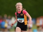 13 July 2014; Emma O'Brien from Blackrock AC, Co. Dublin, on her way to winning the girls under-12 60m. GloHealth Juvenile Track and Field Championships, Tullamore Harriers AC, Tullamore, Co. Offaly. Picture credit: Matt Browne / SPORTSFILE