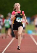13 July 2014; Emma O'Brien from Blackrock AC, Co. Dublin, on her way to winning the girls under-12 60m. GloHealth Juvenile Track and Field Championships, Tullamore Harriers AC, Tullamore, Co. Offaly. Picture credit: Matt Browne / SPORTSFILE