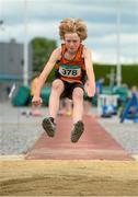 13 July 2014; Joshua Egan, from Nenagh Olympic AC, Co. Tipperary, in action during the boys under-13 long jump. GloHealth Juvenile Track and Field Championships, Tullamore Harriers AC, Tullamore, Co. Offaly. Picture credit: Matt Browne / SPORTSFILE