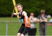 13 July 2014; Gareth Crawford from Strabane Track Club, Co. Tyrone, who won the boys under-16 javelin. GloHealth Juvenile Track and Field Championships, Tullamore Harriers AC, Tullamore, Co. Offaly. Picture credit: Matt Browne / SPORTSFILE