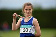 13 July 2014; Cate Smyth from Finn Valley AC, Co. Donegal, who came 3rd in the girls under-13 80m. GloHealth Juvenile Track and Field Championships, Tullamore Harriers AC, Tullamore, Co. Offaly. Picture credit: Matt Browne / SPORTSFILE