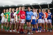 14 July 2014; Be the Difference. Be There. Today in Croke Park the Ladies Gaelic Football Association and Championship Sponsors, TG4, launched the 2014 TG4 Ladies All Ireland Football Championships. LGFA President, Pat Quill urged LGFA members to get behind their counties as they begin their journey to Croke Park on September 28th pointing out that it is up to us to show our support for our own before we can expect to generate the interest and national media coverage that the players richly deserve. #BetheDiff. Pictured are senior players, from left to right, Aisling Holton, Kildare, Shauna McBennet, Meath, Eilish Ward, Donegal, Edel Concannon, Galway, Gemma Begley, Tyrone, Fiona McHale, Mayo, Briege Corkery, Cork, Sinead Goldrick, Dublin, Chrisina Reilly, Monaghan, Laurie Ryan, Clare, Tracey Lawlor, Laois, Aileen Martin, Westmeath, Caroline O'Hanlon, Armagh, and Ailish Cornyn, Cavan, in attendance at the 2014 TG4 All-Ireland Ladies Football Championship launch, Croke Park, Dublin. Picture credit: David Maher / SPORTSFILE